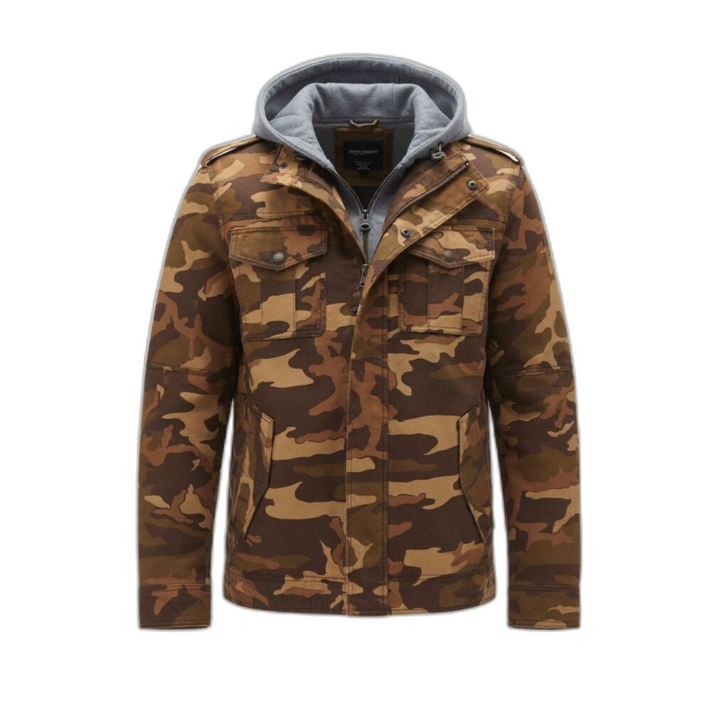 Levi's Men’s Size L Brown Camo Camouflage Cotton Hooded Military Trucker Jacket